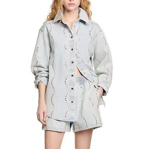 Wave Rhinestone Denim Shirt